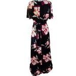 Luxology  Maxi Dress Black Floral Short Sleeve, Lined Size 6 Boho Whimsigoth Photo 1