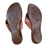 Mexican Sandals Open Toe Wedge Faux Suede Floral Embroidered Brown US 8 Photo 3