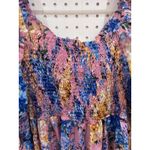 Floral Smocked Square Neck Puff Sleeve Mini Dress Pink Blue Yellow Size L Photo 6