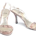 Stuart Weitzman PINK TAN SNAKESKIN PYTHON PRINT SLINGBACK OPEN TOE HEELED SANDAL Photo 0