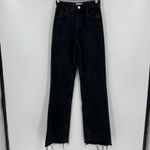 ZARA Black High Rise Full Length Wide Leg Jeans Raw Hem Rigid Women's Size 0 Photo 1