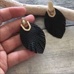Black Vegan leather leaf earrings w/ brush gold Photo 2