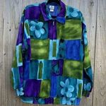 Vintage 90s Sport Savvy women Windbreaker Jacket Full Zip Floral Medium Purple Blue Photo 0