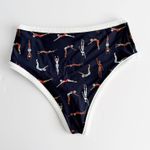 Aerie [] Blue Swimmers Diver Print High Waisted Cheeky Bikini Bottoms Sz Large L Photo 1