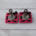 Vintage Clip On Earrings Large Statement Pink Square with Dark Brown Cord Photo 3