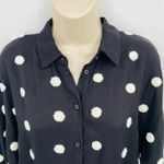 ZARA  Button Front Shirt Womens Small Black‎ White Bobble Pom Pom Long Sleeve Photo 2