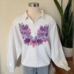 Vintage Fall White Sweatshirt Purple Leaf Floral Print made‎ in USA kitschy Size L Photo 7