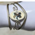 Vintage Alpaca Mexico Silver Purple Abalone Flower Inlay Hinged Cuff Bracelet 6” Photo 6
