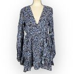 Bardot Kiera Floral Long Sleeve Wrap Minidress Women's 10 Black Blue NWT Photo 2