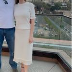 ZARA  Cream Off White Knit Shirt Midi Skirt Ruffle Matching Set Size Small Photo 1