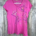 No Boundaries  Size Large (11-13) Pink V-Neck Short Cap Sleeves Star Grap… Photo 0