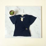 Michael Kors‎ Women's Midnight Blue Wrap Flutter Sleeve Top Photo 2
