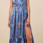 Lulus NWT  Sweet Like Sangria Blue Floral Ruffled Bustier Midi Dress Resort Sz XS Photo 0