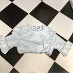 We Wore What NWT  Crop Top Comfort Denim Super Light Stone Wash Ruffle Sleeves sz L Photo 6