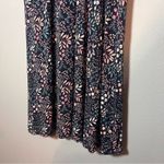 LL Bean Summer Knit Dress Midi Blue Floral Short Sleeve Faux Wrap Deep V Size 2X Photo 4