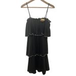 Vintage Paper Tag Black Ruffled Tiered Spaghetti Strap Dress Floral Accent Sz 10 Photo 1