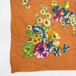 Vintage 60s Rust Floral Silk Square Scarf Wraps Photo 3