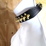Source Unknown Edgy Punk Rock Spiked Choker Necklace Black Faux Leather with Gold-Tone Studs Photo 3