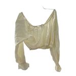 We Wore What  Women's Large Boho Crop Top Long Tie Front Linen Blend Blouse NWT Photo 2