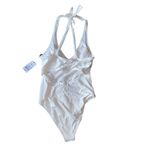 Shade & Shore Ribbed Deep V-Neck tie straps Low Coverage Off-White small NWTs Photo 9