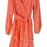 Japna Coral Floral Long Sleeve Wrap Dress with Ruffle Hem Romantic Spring‎ Style E27 Photo 0