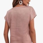 SheIn Womens Casual V Neck Short Sleeve Satin Blouse Solid Top Dusty Pink Sz M Photo 2