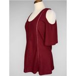 MurMur Burgundy Wine Waffle Knit Short Cold Shoulder Round Neck Cutouts Top Sm Photo 1