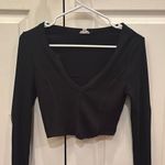 Garage Black V-Neck Ribbed Women's Top Photo 0