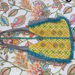 Boutique boho carpet bag textured textile woven beaded fringe tote bag Blue Photo 8