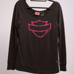 Harley Davidson Womens Long Sleeve Shirt Pink Sequin Logo Rhinestone Casual M Black Size M Photo 0