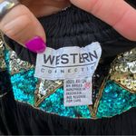 Vintage 80s Western Connection Blue Sequin Geometric Blouse Skirt Set MEDIUM Black Photo 3