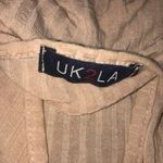 Uk2la  Womens Medium Pink / Cream 3/4 Sleeve Top Ties Up Middle V Neck Photo 3