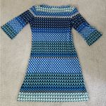 Donna Morgan Blue Diamond Geometric Dress Size 8 Stretch Career Church Wedding Photo 5