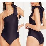 J.Crew Bow Tie One Shoulder one-piece Swim Suit Women’s size 14 navy blue Photo 1