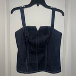 NWT New York & Company Dark Indigo Denim Sleeveless Corset Style Top Size Small Blue Photo 1