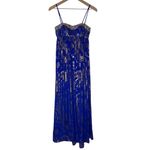 Adrianna Papell VTG Beaded Elegant Blue and‎ Metallic Gold Silk Gown Floor Length Dress Prom Photo 2