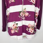 EMERALD Magenta Plum Purple Striped Floral Lightweight Hoodie Small Photo 2