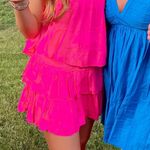 Neon Pink Strapless Ruffle Romper Dress Size XS Photo 1