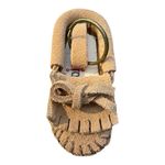 Minnetonka Suede Moccasin Keychain Key Ring Taupe Brown Fringed Mini Shoe NIB Photo 2