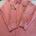 Vintage Gunit Chickadee Birds Button Down Shirt Wmns Sz Large Red White Stripe Photo 7