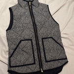 J.Crew XXS Black and White Herringbone Vest front zip up pockets quilted puffer Photo 0