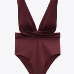 ZARA  Deep Plunge Front Pleated One Piece Swimsuit Photo 0