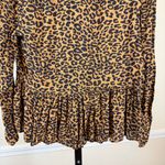 Leopard Peplum Blouse Long Sleeve Boho Chic Flowy Tiered Hem Top Women’s Small Brown Photo 10