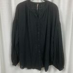 Free People Black Eyelet Cotton Madison Button Down Blouse Sz.L Photo 5