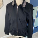 INC Black Silver Embellished Beaded Collar Zipper Jacket Blazer XL Holiday Photo 0