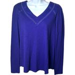 Chico's NEW Studded V-Neck Long Sleeve Blouse Purple Career Old Money M Photo 1