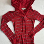 LEI Juniors L Y2K 2000s Mall‎ Ribbed Hoodie Elena Gilbert Red Deep V Purple Size L Photo 0