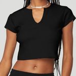 Alo Yoga  Black Ribbed Cropped Savvy Short Sleeve Active Lounge Shirt Top Size XS Photo 2