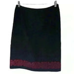 Loft Ann Taylor  Women's Wool Pencil Skirt Black Red Embroidered Hem 14 Photo 4