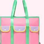 Stoney Clover Lane NEW Pocket Tote Bag Fruit Punch Color Block Pink Green Purple Photo 0